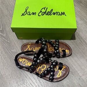 Sam Edelman Black Studded Leather Flat Sandals